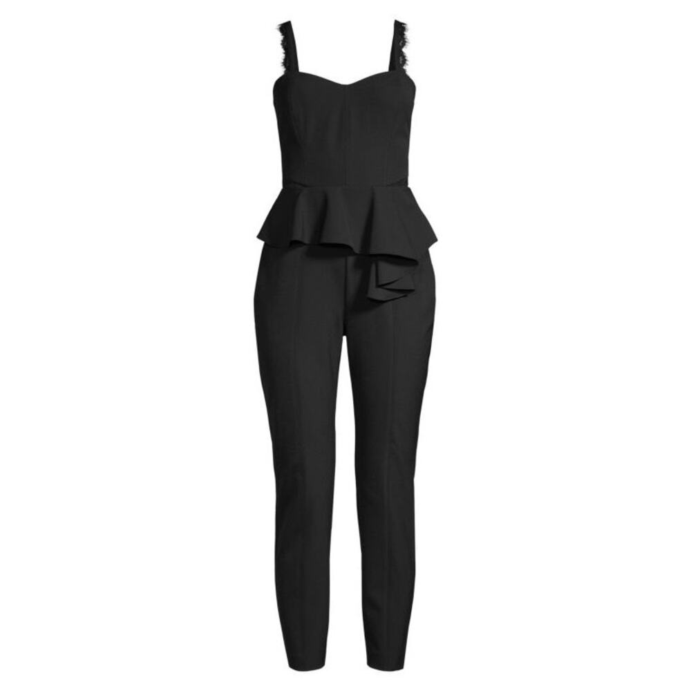 Parker | Black Kimora Lace Detail Peplum Jumpsuit | Size 0